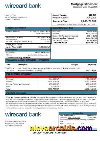 Germany Aschheim Wirecard bank mortgage statement